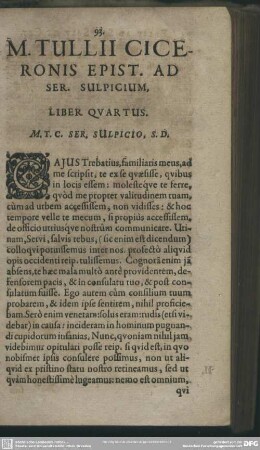 M. Tullii Ciceronis Epist. Ad Ser. Sulpicium, Liber Quartus