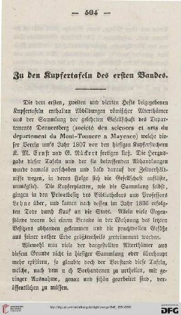 Zu den Kupfertafeln des ersten Bandes