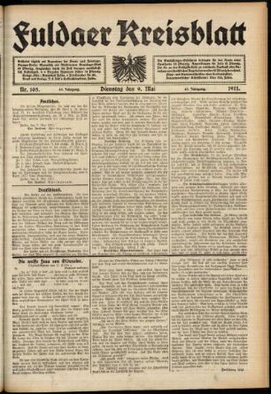 Ausgabe vom Dienstag, den 09. Mai 1911.
