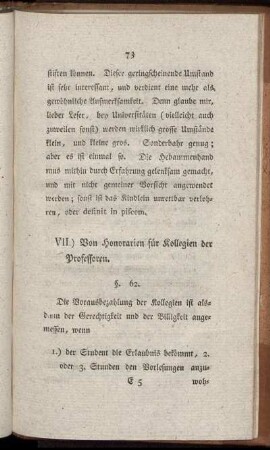 VII. Von Honorarien für Kollegien der Professoren.