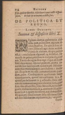 De Politica Et Regno. Liber Decimus.