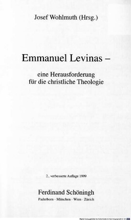 Emmanuel Levinas : eine Herausforderung für die christliche Theologie