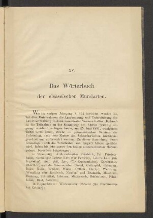 XV. Das Wörterbuch des elsässischen Mundarten.