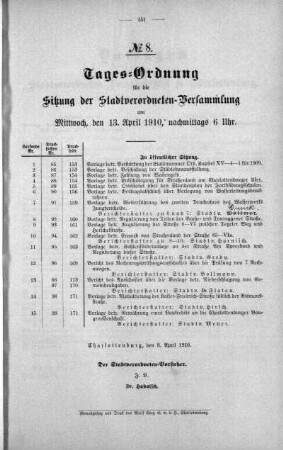 Tages-Ordnung, 13. April 1910