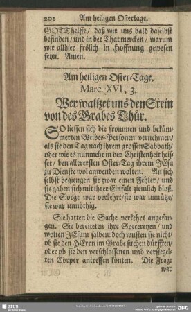 Am heiligen Oster-Tage. Marc. XVI, 3
