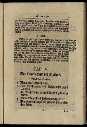 Cap. V. Von der Captivirung des Thäters. - Cap. VII. Von der Special- Inquisition.