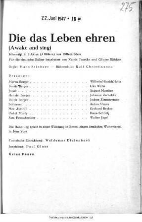 Die das Leben ehren (Awake and sing)