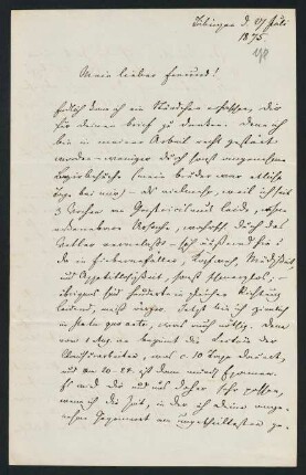 198r-199v, Brief: Tübingen den 27. Juli 1875