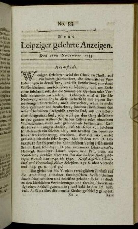 No. 88. Den 2ten November 1789.