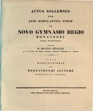 Actus sollemnes sub anni scholastici finem in Novo Gymnasio Regio Monacensi rite habendos .... 1843