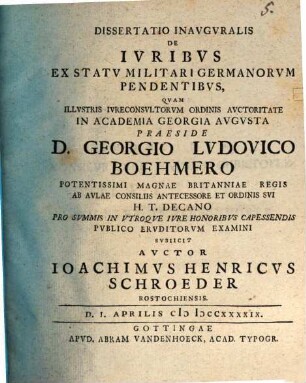 Dissertatio Inavgvralis De Ivribvs Ex Statv Militari Germanorvm Pendentibvs