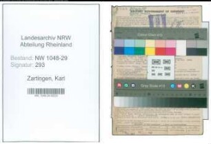 Entnazifizierung Karl Zartingen , geb. 13.06.1891 (Beamter)