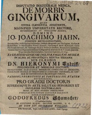 Dissertatio Inauguralis Medica, De Morbis Gingivarum
