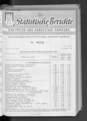 Verbraucherpreise in Hamburg im Dezember 1962 : Lfd. Nr. 1