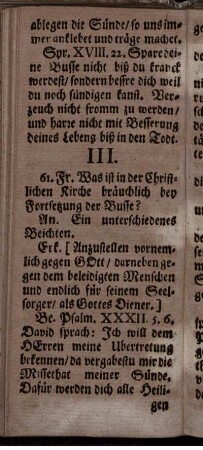 III. [Die Privat Beichte und Absolution]