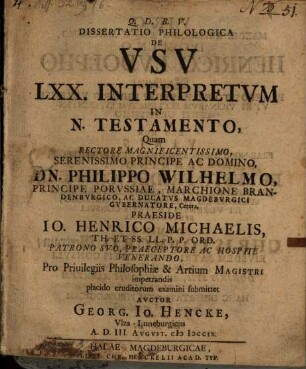 Diss. philol. de usu LXX. interpretum in N. T.