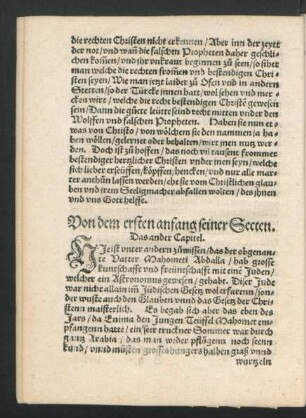 Von den ersten anfang seiner Secten. Das ander Capitel.