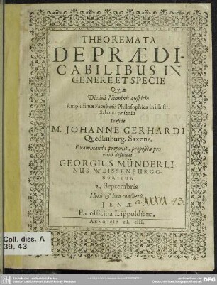 Theoremata de praedicabilibus in genere et specie
