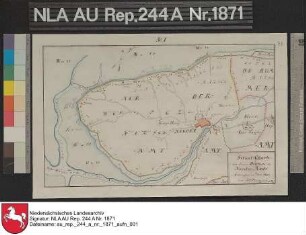 Verlauf der Deiche im Norder Amt Kolorierte Zeichnung von J. N. Franzius Papier auf Leinen Format 37,0x23,7 M 1:48.000 (ca)