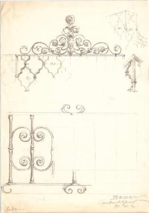 Pfeifer, G; Eppan, Bozen, Meran / Südtirol (Italien); Merkantilgebäude, Hauptkirche, Kamin - Merkantilgebäude, Bozen (Details)