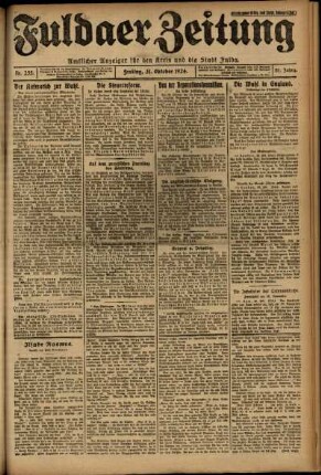 Erste Ausgabe vom Freitag, den 31. Oktober 1924.