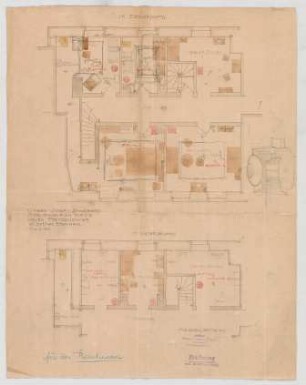 Thiersch, Friedrich von; Glonn (Obb.); Schloss Zinneberg - Altes Schloss - Fremdenzimmer im ehemal. Brauhaus UG u. EG (Möblierungsplan)