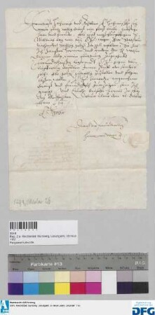 [Dr. iur utr.] Heinrich [Rudolff] von Weze ersucht die Stadt Nürnberg, die ihm verschriebenen 400 fl. in Gold Stadtsteuer durch seinen Bevollmächtigten Hanßen Herman und anderen der Herren Welser Diener zukommen zu lassen.
