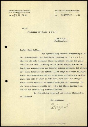 T. Wiegand an G. Karo