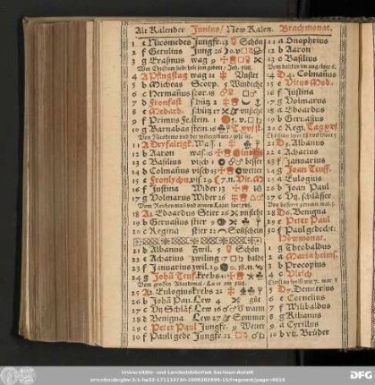 Alt Kalender Iunius / New Kalen. Brachmonat