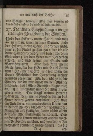 27. Dankbare Empfindungen wegen erlangter Vergebung der Sünden.