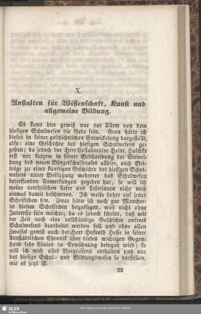 X. Anstalten für Wissenschaft, Kunst und allgemeine Bildung