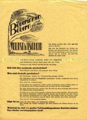 Propagandaflugblatt zum Volksentscheid in Sachsen über die Enteignung der Betriebe von Nazi- und Kriegsverbrechern