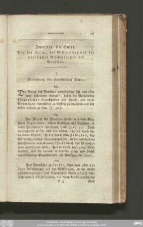 Zweyter Abschnitt. Von der Natur, der Bestimmung und der moralischen Beschaffenheit des Menschen.