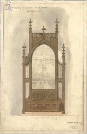 Heilmann & Littmann; München - Neuhausen, Dom- Pedro- Platz; Christuskirche und Pfarrhaus - Altar (Ansicht)