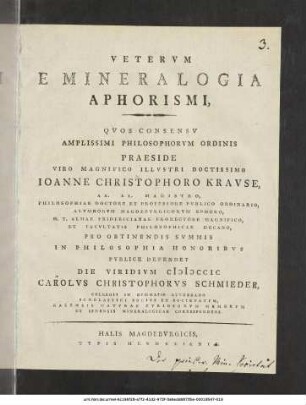 Vetervm E Mineralogia Aphorismi