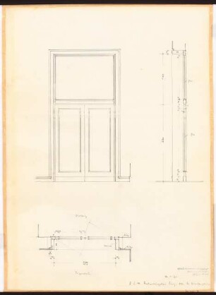 Reichsluftfahrtministerium, Berlin: Verbindungsbau: Windfangtür Ansicht, Grundriss 1:10, Detail 1:2