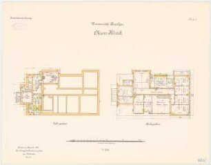 Universität Breslau Klinische Neubauten. Ohrenklinik: Grundriss Kellergeschoss Dachgeschoss 1:100