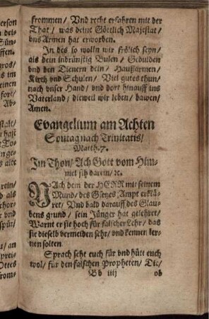 Evangelium am Achten Sontag nach Trinitatis/ Matth. 7.