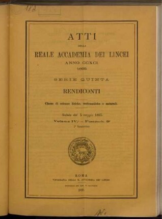 Seduta del 5 maggio 1895. Volume IV. - Fascicolo 9.