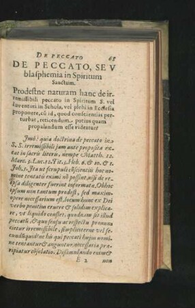 De Peccato, seu blasphemia in Spiritum Sanctum.