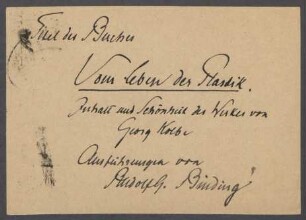 Brief von Rudolf G. Binding an Georg Kolbe
