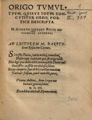 Origo tumultuum, quibus totus concutitur orbis : poetice descripta