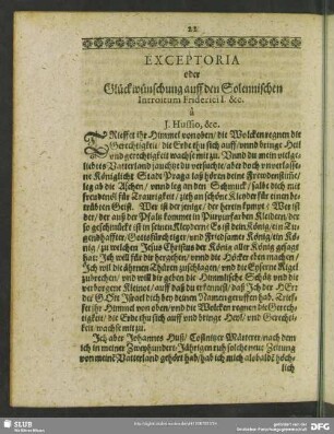 Exceptoria oder Glückwünschung auff den Solennischen Introitum Friderici I. & c.