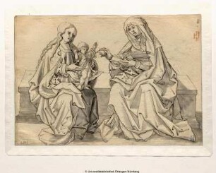 Madonna und Anna auf einer Bank sitzend