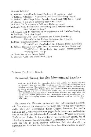 Brunnenbohrung für das Schwimmbad Saselbek