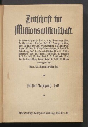 5.1915: Zeitschrift für Missionswissenschaft und Religionswissenschaft : ZMR