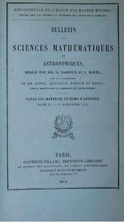 Tome VI. - 1er Semestre 1874.