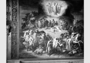 Blick auf das Wandbild "Die Zerstörung des Babylonischen Turmes" von Wilhelm von Kaulbach im Haupttreppenhaus des Neuen Museums
