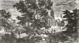 Ideallandschaft mit gotischer Kirche