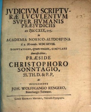 Iudicium scripturae luculentum super humanis praeiudiciis, ex Ps. 119,105